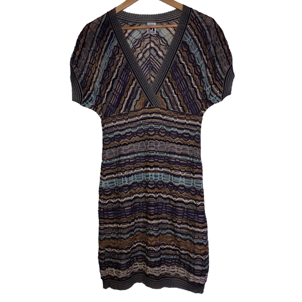 M Missoni Deep V Multicolor Crochet Dress